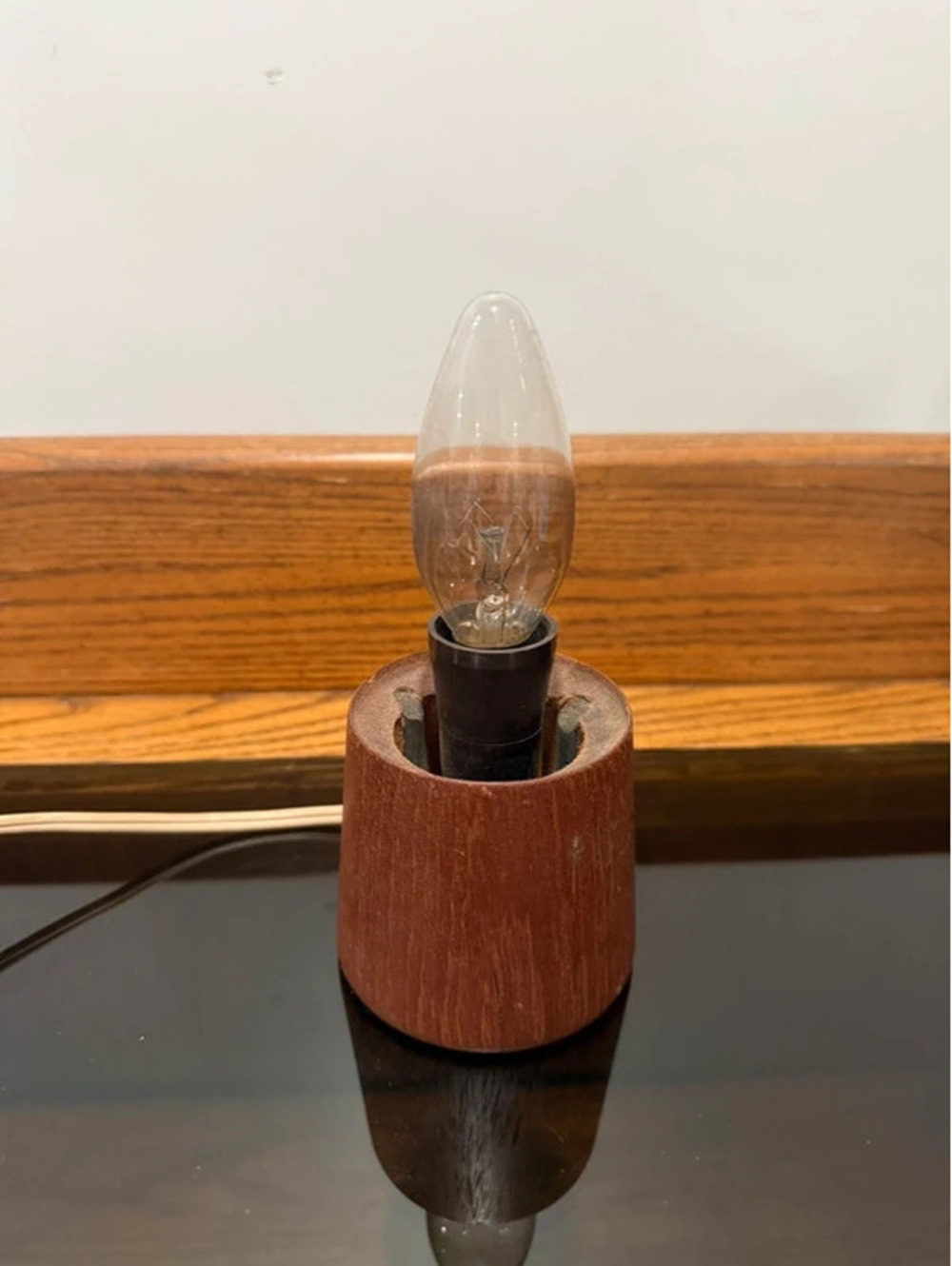Vintage Mid Century Modern Small Wood Cylinder Accent Lamp Base
